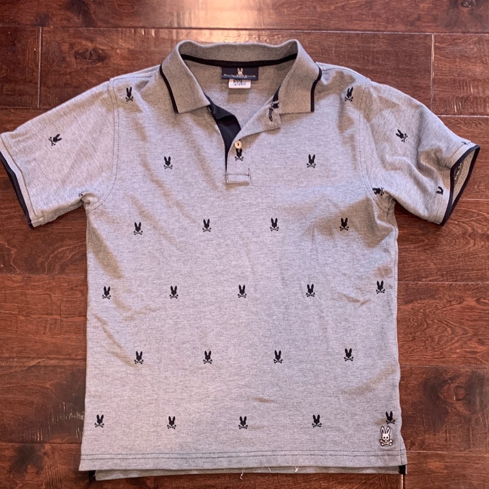 Boys 18-20 XL Psycho Bunny Gray Polo with Black Bunny Accents